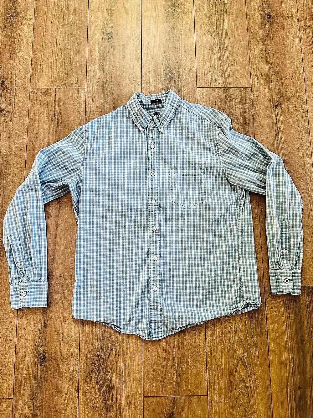J.Crew Flex Washed Slim Fit Gingham Shirt Blue & White Large